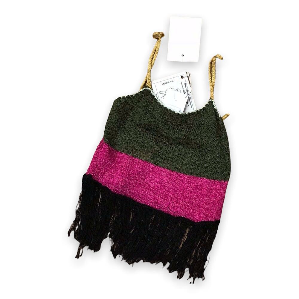 Suss Design Girls Tank Sweater Size 2 Fringe Olive Pink Black Gold Knit NEW‎